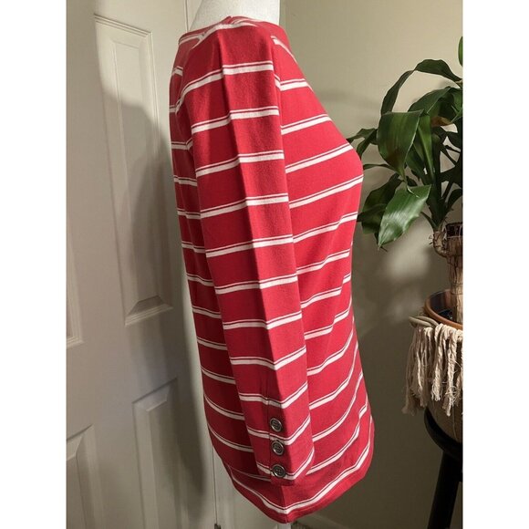 XS Liz Claiborne Women’s Top Red And White Buttons Long Sleeves NWT - Picture 2 of 7